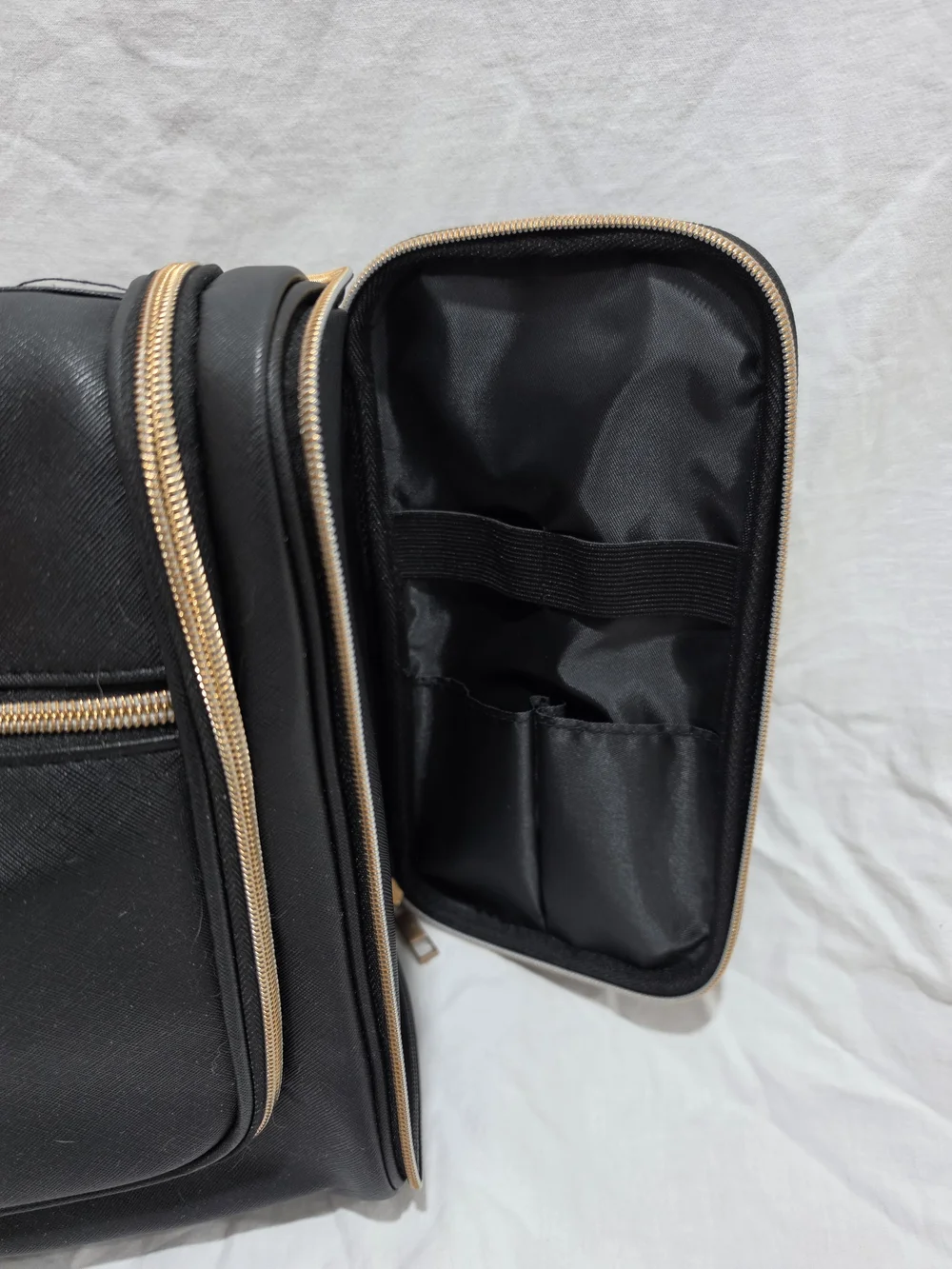 Black Travel Toiletry Bag with Gold Accents